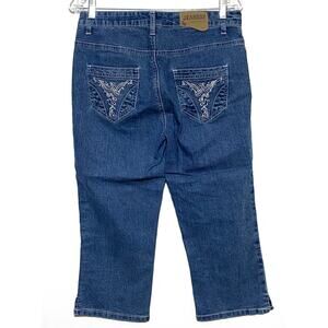 Jean Bay Embroidered Pockets Embellished Capri Jeans 8 Normcore Classic Casual